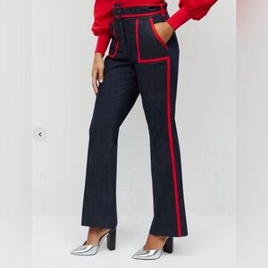 New York & Company Stripe Life Piped Denim Flare Pants Size 8